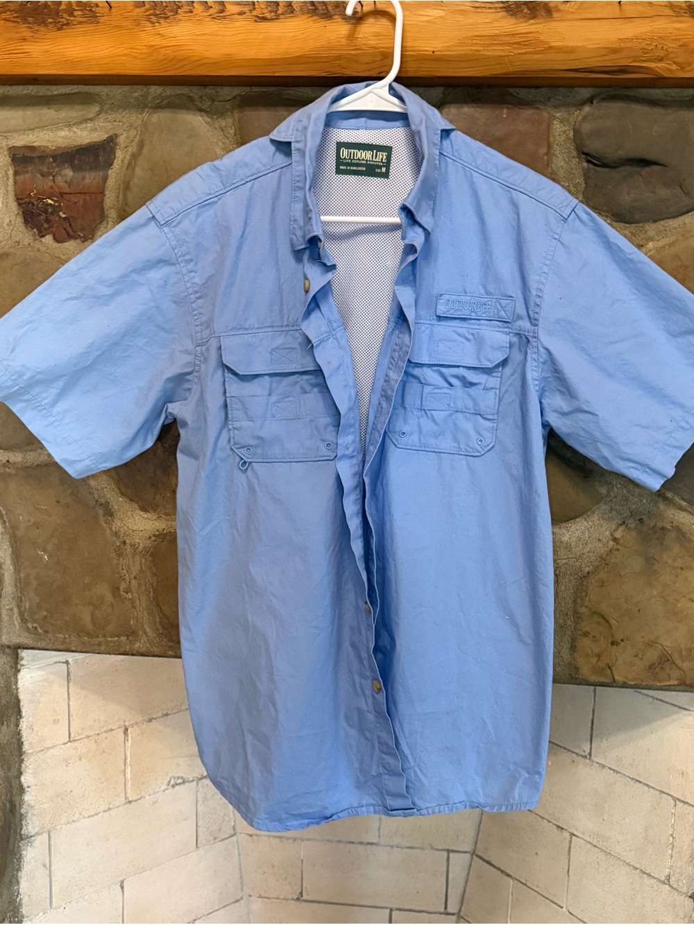 Outdoor Life Men's Sky Blue Short-Sleeve Button-Down Fishing Shirt